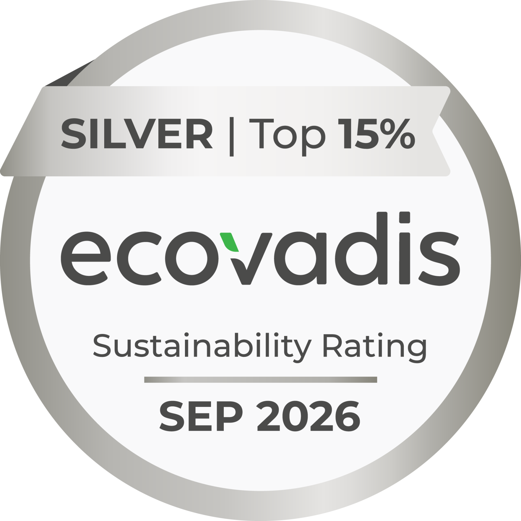 EcoVadis Silver – Top 15 %, Sustainability Rating, september 2026