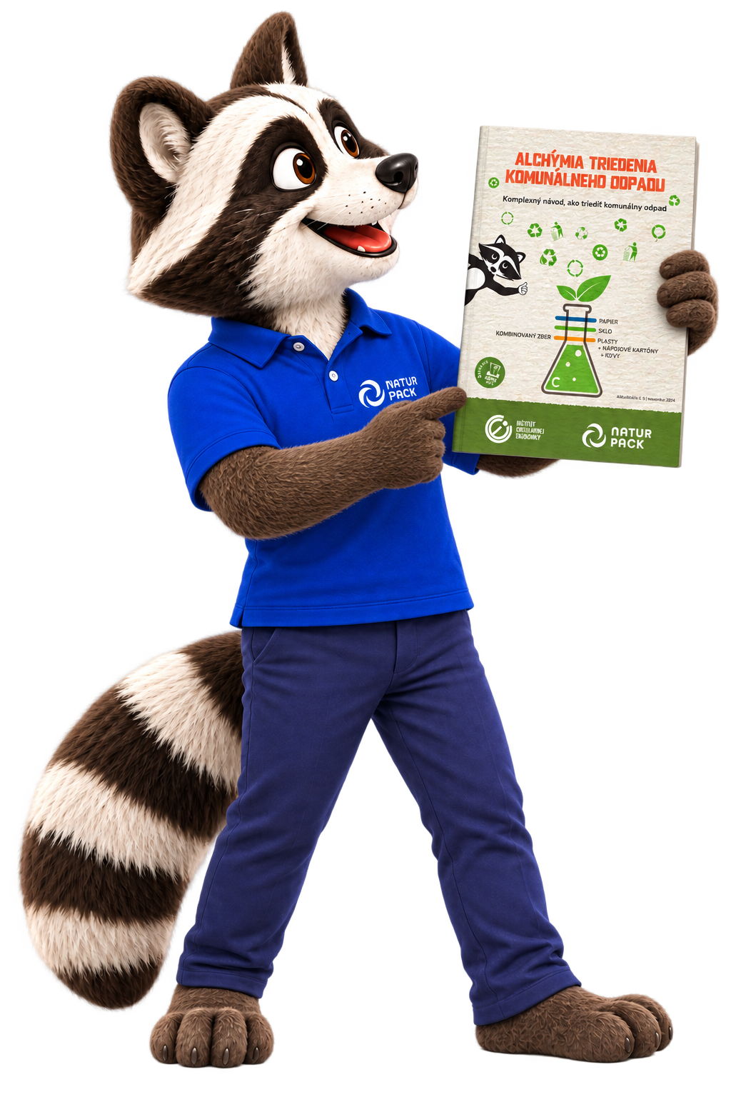 Maskot NATUR-PACK predstavuje príručku Alchýmia triedenia komunálneho odpadu